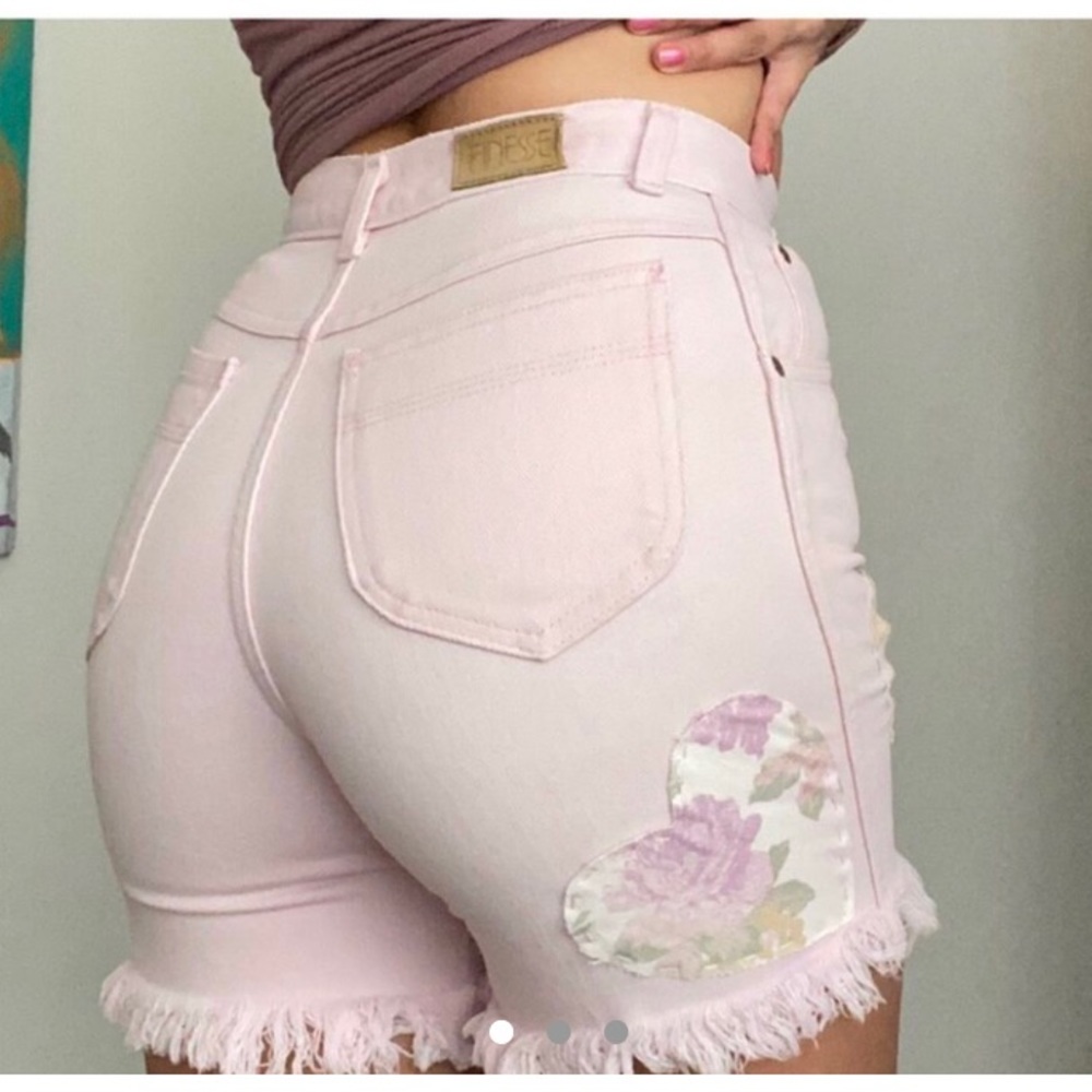 Light Pink Denim Floral Shorts
